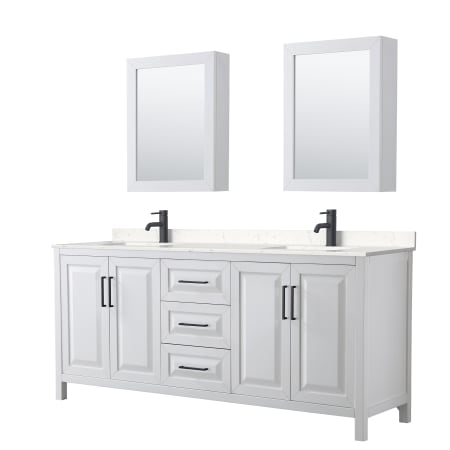 A large image of the Wyndham Collection WCV252580D-VCA-MED White / Carrara Cultured Marble Top / Matte Black Hardware