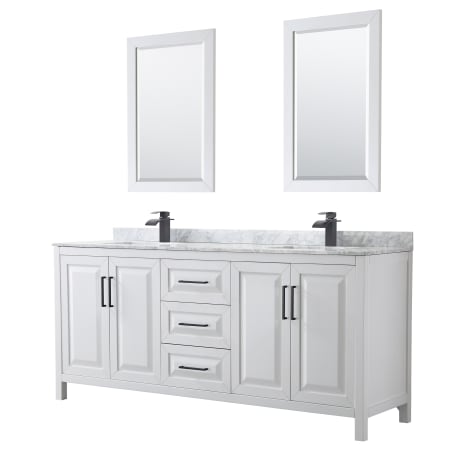 A large image of the Wyndham Collection WCV252580DUNSM24 White / White Carrara Marble Top / Matte Black Hardware