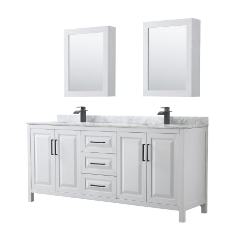 A large image of the Wyndham Collection WCV252580DUNSMED White / White Carrara Marble Top / Matte Black Hardware