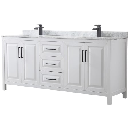 A large image of the Wyndham Collection WCV252580DUNSMXX White / White Carrara Marble Top / Matte Black Hardware