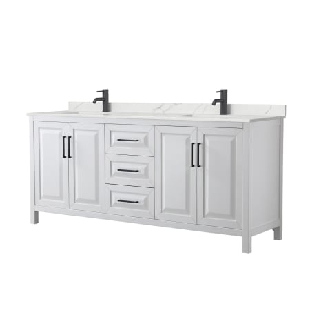 A large image of the Wyndham Collection WCV252580D-QTZ-UNSMXX White / Giotto Quartz Top / Matte Black Hardware