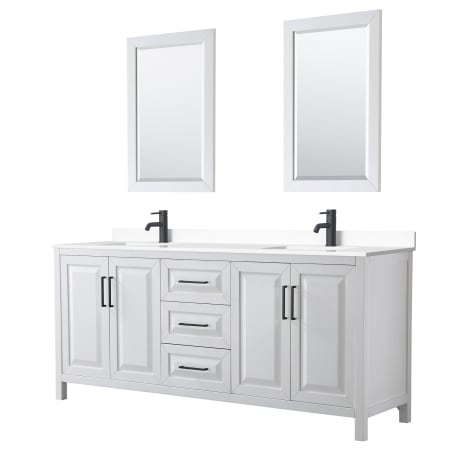 A large image of the Wyndham Collection WCV252580D-VCA-M24 White / White Cultured Marble Top / Matte Black Hardware