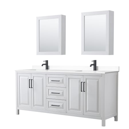 A large image of the Wyndham Collection WCV252580D-VCA-MED White / White Cultured Marble Top / Matte Black Hardware