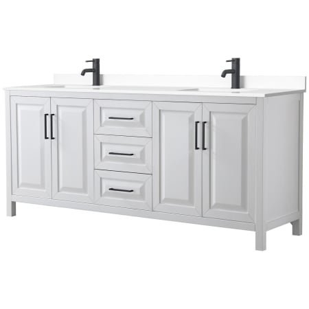 A large image of the Wyndham Collection WCV252580D-VCA-MXX White / White Cultured Marble Top / Matte Black Hardware