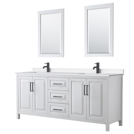 A large image of the Wyndham Collection WCV252580D-QTZ-UNSM24 White / White Quartz Top / Matte Black Hardware