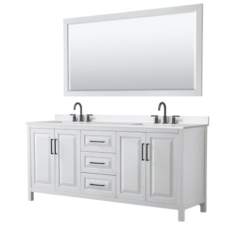 A large image of the Wyndham Collection WCV252580D-QTZ-US3M70 White / White Quartz Top / Matte Black Hardware