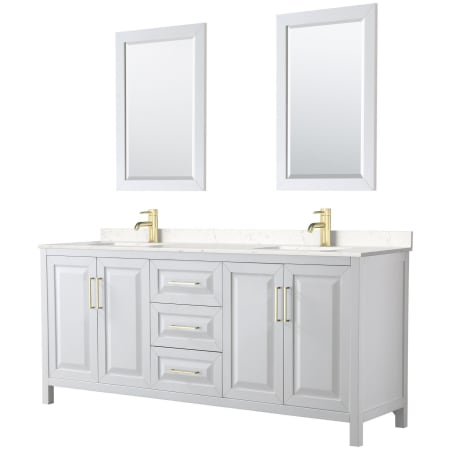 A large image of the Wyndham Collection WCV252580D-VCA-M24 White / Carrara Cultured Marble Top / Brushed Gold Hardware