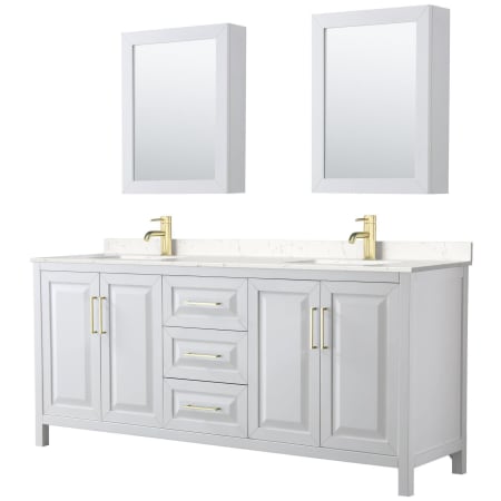 A large image of the Wyndham Collection WCV252580D-VCA-MED White / Carrara Cultured Marble Top / Brushed Gold Hardware