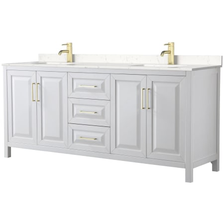 A large image of the Wyndham Collection WCV252580D-VCA-MXX White / Carrara Cultured Marble Top / Brushed Gold Hardware