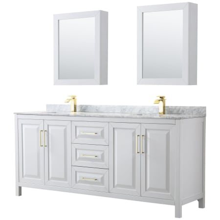 A large image of the Wyndham Collection WCV252580DUNSMED White / White Carrara Marble Top / Brushed Gold Hardware