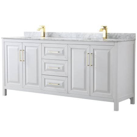 A large image of the Wyndham Collection WCV252580DUNSMXX White / White Carrara Marble Top / Brushed Gold Hardware