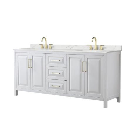 A large image of the Wyndham Collection WCV252580D-QTZ-US3MXX White / Giotto Quartz Top / Brushed Gold Hardware