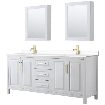 A large image of the Wyndham Collection WCV252580D-VCA-MED White / White Cultured Marble Top / Brushed Gold Hardware