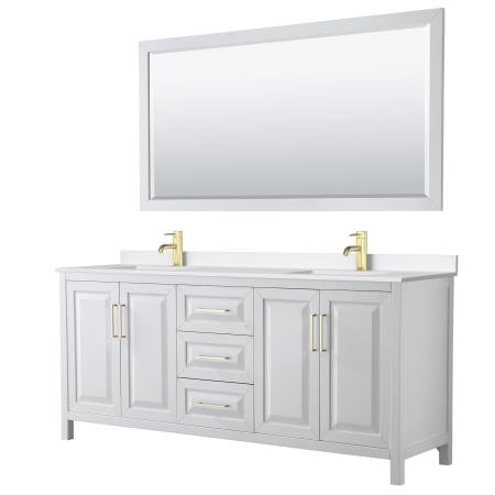 A large image of the Wyndham Collection WCV252580D-QTZ-UNSM70 White / White Quartz Top / Brushed Gold Hardware