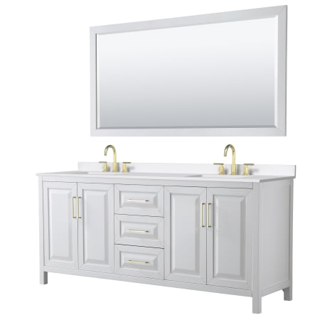 A large image of the Wyndham Collection WCV252580D-QTZ-US3M70 White / White Quartz Top / Brushed Gold Hardware