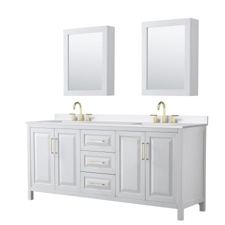 A large image of the Wyndham Collection WCV252580D-QTZ-US3MED White / White Quartz Top / Brushed Gold Hardware