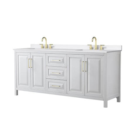 A large image of the Wyndham Collection WCV252580D-QTZ-US3MXX White / White Quartz Top / Brushed Gold Hardware