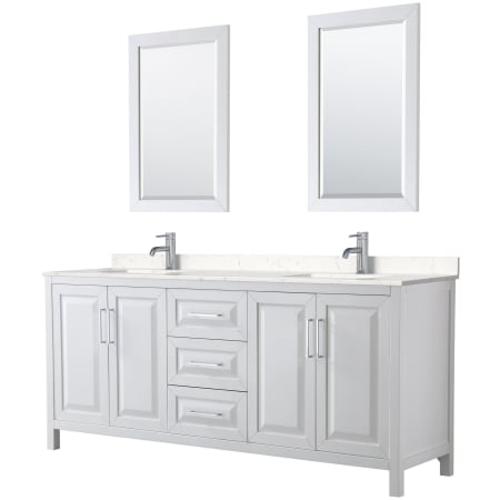 A large image of the Wyndham Collection WCV252580D-VCA-M24 White / Carrara Cultured Marble Top / Polished Chrome Hardware