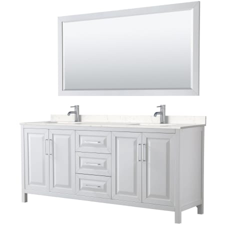 A large image of the Wyndham Collection WCV252580D-VCA-M70 White / Carrara Cultured Marble Top / Polished Chrome Hardware