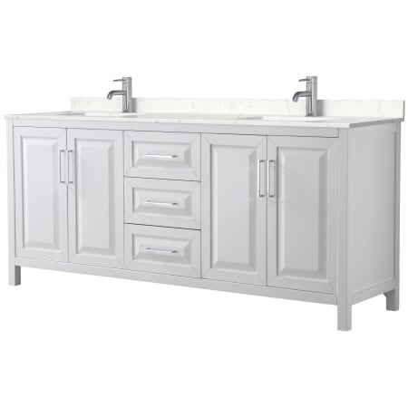 A large image of the Wyndham Collection WCV252580D-VCA-MXX White / Carrara Cultured Marble Top / Polished Chrome Hardware