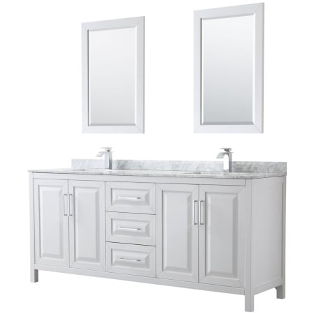 A large image of the Wyndham Collection WCV252580DUNSM24 White / White Carrara Marble Top / Polished Chrome Hardware