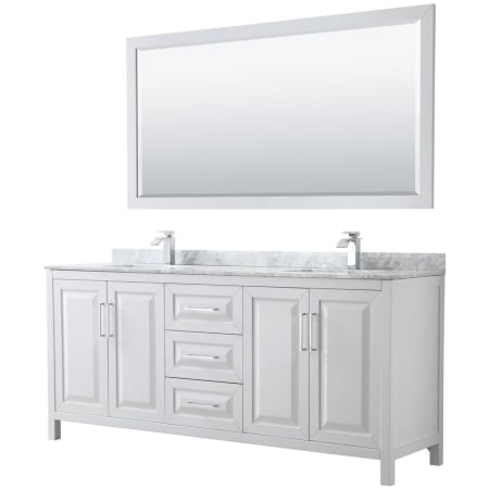 A large image of the Wyndham Collection WCV252580DUNSM70 White / White Carrara Marble Top / Polished Chrome Hardware