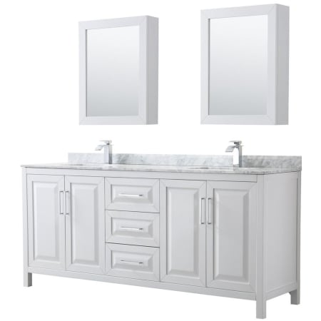 A large image of the Wyndham Collection WCV252580DUNSMED White / White Carrara Marble Top / Polished Chrome Hardware