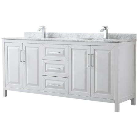 A large image of the Wyndham Collection WCV252580DUNSMXX White / White Carrara Marble Top / Polished Chrome Hardware