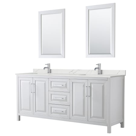 A large image of the Wyndham Collection WCV252580D-QTZ-UNSM24 White / Giotto Quartz Top / Polished Chrome Hardware