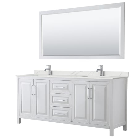 A large image of the Wyndham Collection WCV252580D-QTZ-UNSM70 White / Giotto Quartz Top / Polished Chrome Hardware