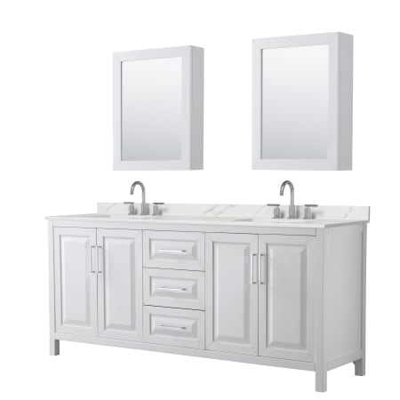 A large image of the Wyndham Collection WCV252580D-QTZ-US3MED White / Giotto Quartz Top / Polished Chrome Hardware