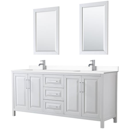 A large image of the Wyndham Collection WCV252580D-VCA-M24 White / White Cultured Marble Top / Polished Chrome Hardware