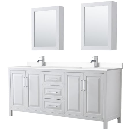 A large image of the Wyndham Collection WCV252580D-VCA-MED White / White Cultured Marble Top / Polished Chrome Hardware