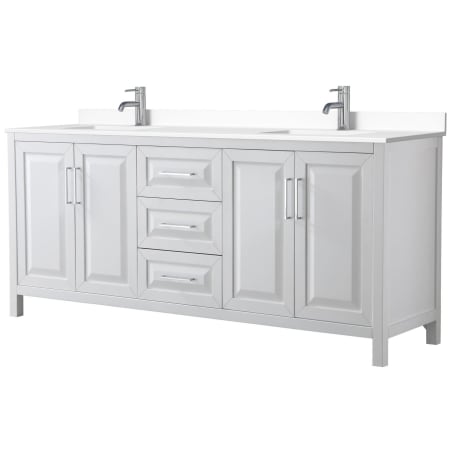 A large image of the Wyndham Collection WCV252580D-VCA-MXX White / White Cultured Marble Top / Polished Chrome Hardware