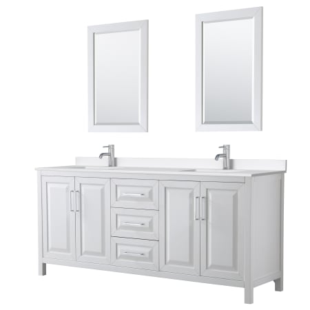 A large image of the Wyndham Collection WCV252580D-QTZ-UNSM24 White / White Quartz Top / Polished Chrome Hardware