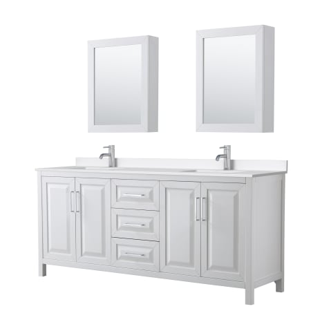 A large image of the Wyndham Collection WCV252580D-QTZ-UNSMED White / White Quartz Top / Polished Chrome Hardware