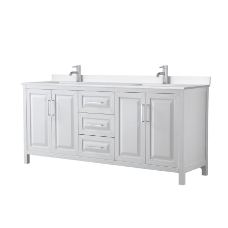 A large image of the Wyndham Collection WCV252580D-QTZ-UNSMXX White / White Quartz Top / Polished Chrome Hardware