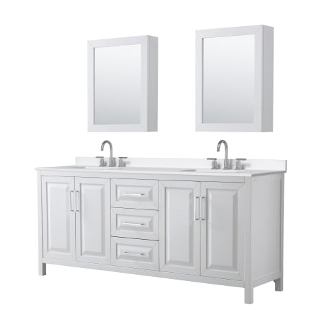 A large image of the Wyndham Collection WCV252580D-QTZ-US3MED White / White Quartz Top / Polished Chrome Hardware