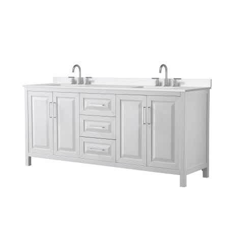 A large image of the Wyndham Collection WCV252580D-QTZ-US3MXX White / White Quartz Top / Polished Chrome Hardware