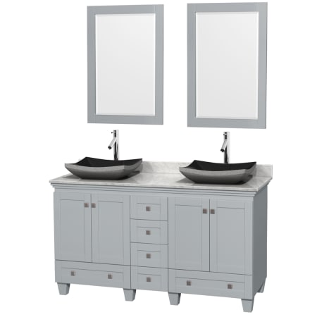 A large image of the Wyndham Collection WCV800060DOYCMM24 Gray/White Carrera Marble Top/Altair Black Sink