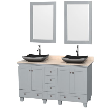 A large image of the Wyndham Collection WCV800060DOYIVM24 Gray/Ivory Marble/Altair Black Granite Sink