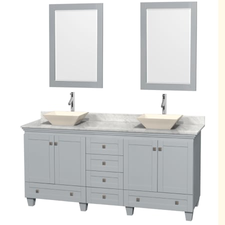 A large image of the Wyndham Collection WCV800072DOYCMM24 Gray/White Carrera Marble Top/Pyra Bone Sink