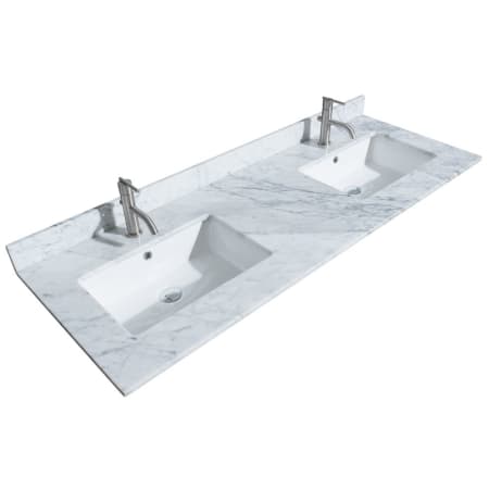 A large image of the Wyndham Collection WCVVCA160DTOPUNS White Carrara Marble