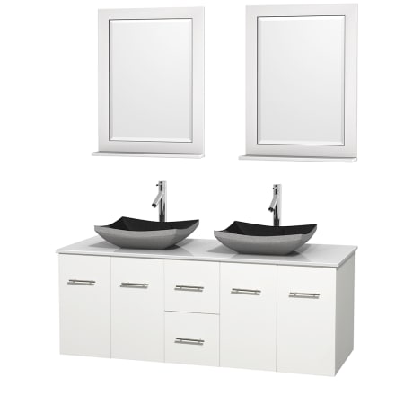 A large image of the Wyndham Collection WCVW00960DWHWSOVM24 Altair Black Granite Sink