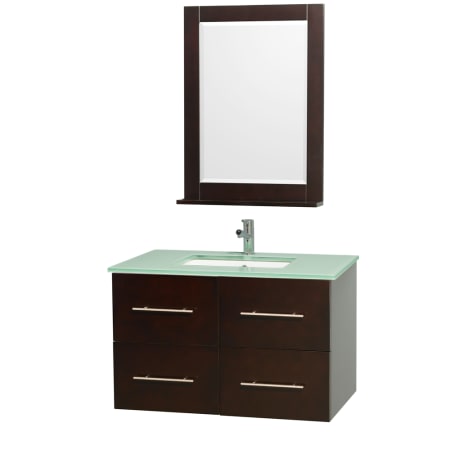 A large image of the Wyndham Collection WCV00936 Espresso / Green Glass Top