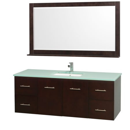 A large image of the Wyndham Collection WCV00960SN Espresso / Green Glass Top