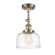 A thumbnail of the Innovations Lighting 201F-14-8 Bell Semi-Flush Antique Brass / Clear Deco Swirl