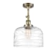 A thumbnail of the Innovations Lighting 201F-16-12-L Bell Semi-Flush Antique Brass / Clear Deco Swirl