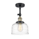 A thumbnail of the Innovations Lighting 201F-14-8 Bell Semi-Flush Black Antique Brass / Clear Deco Swirl