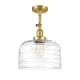 A thumbnail of the Innovations Lighting 201F-16-12-L Bell Semi-Flush Satin Gold / Clear Deco Swirl